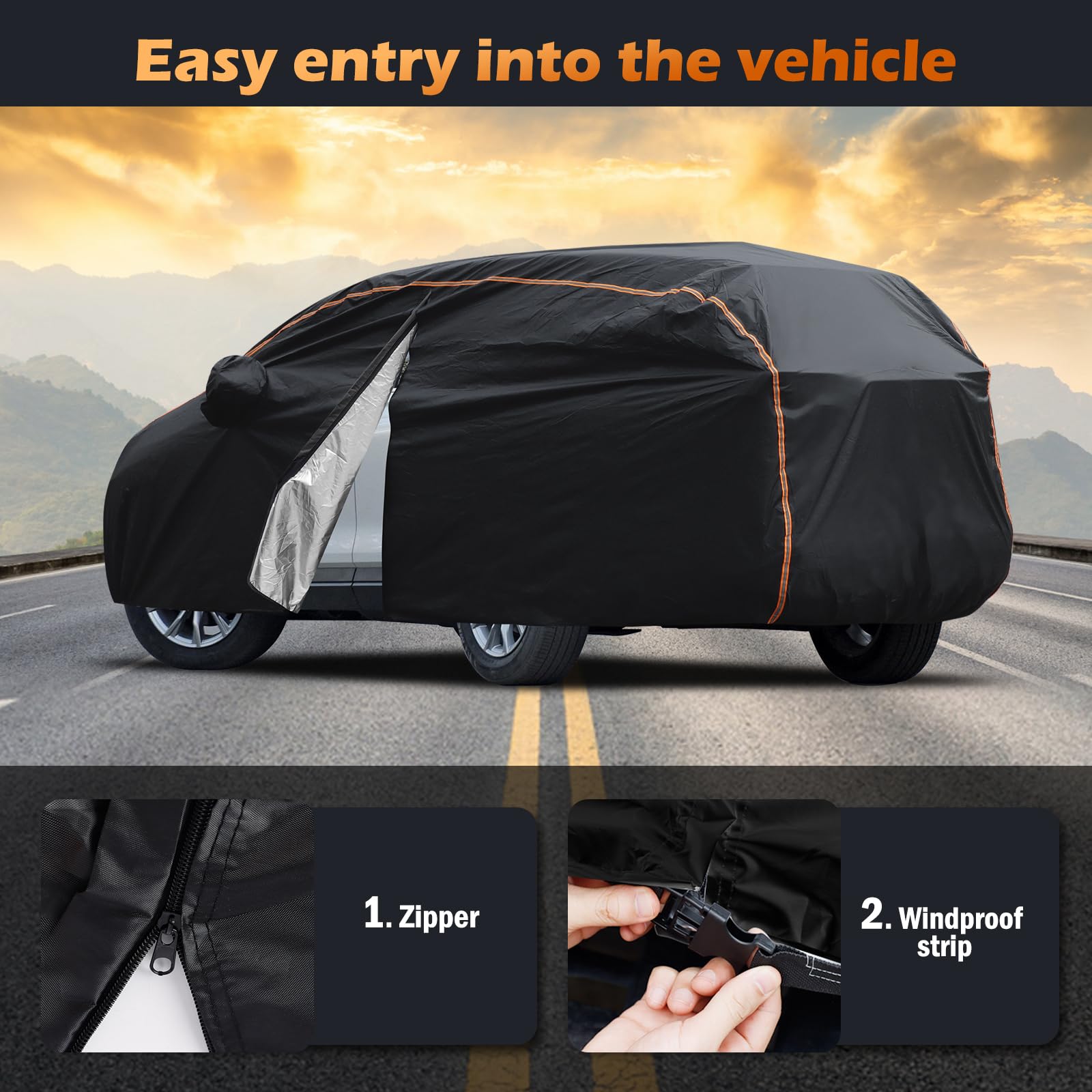 FHN Waterproof Car Cover with Door Zipper for Honda CRV 1997-2023, Toyota RAV4 1996-2023, All Weather Outdoor Full Exterior Covers for Rain, Sun, Wind Protection