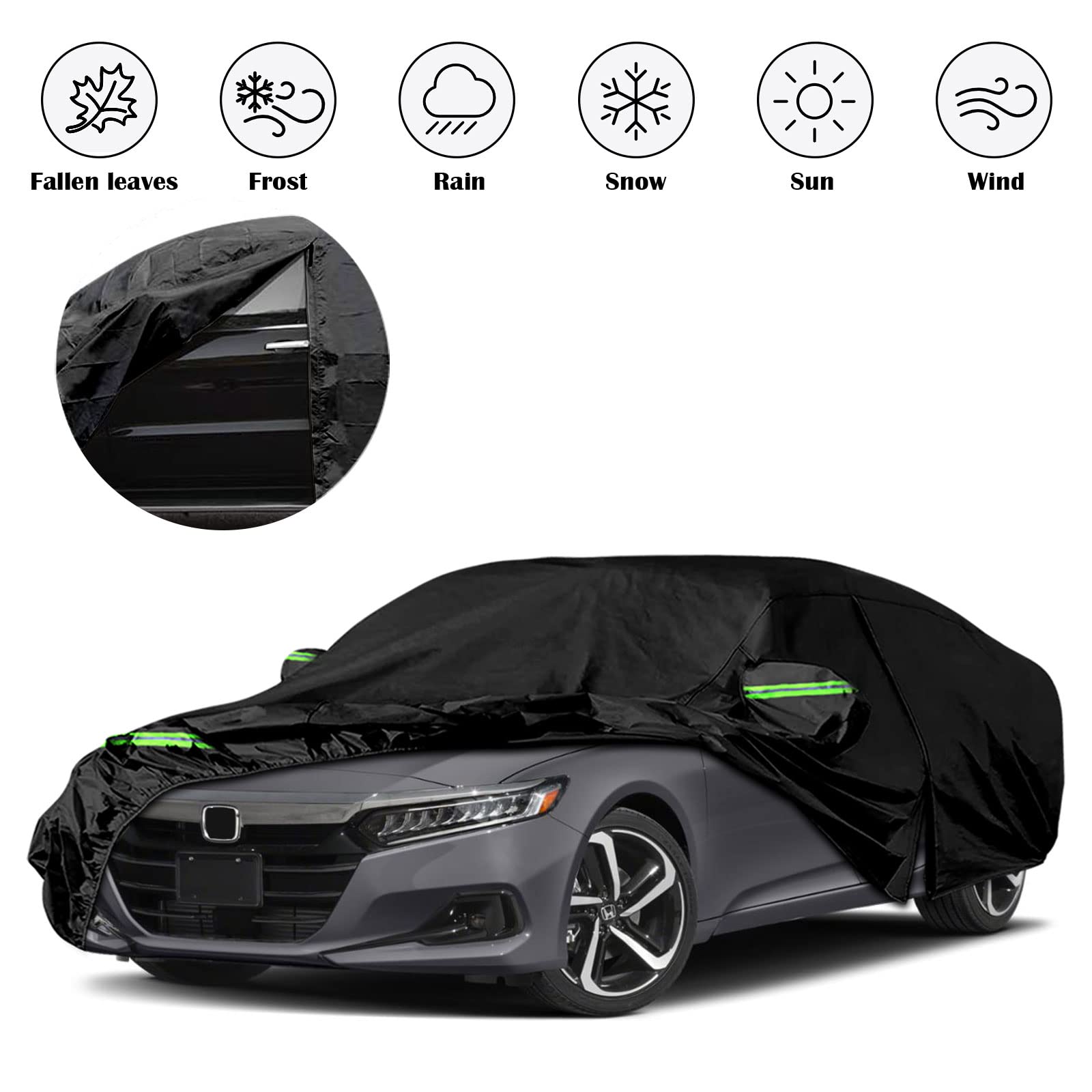 Waterproof Car Cover Replace for 2007-2023 Honda Accord, 310D Oxford Fabric &PU Coating Custom-fit All Weather Car Covers with Zipper Door & Windproof Bands for Sun Snow Rain Dust Protection (Accord)