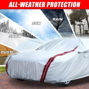 Waterproof Car Covers Replace for 2008-2024 Dodge Challenger, 6 Layers All Weather Custom-fit Car Cover with Zipper Door & Windproof Bands for Snow Rain Dust Hail Protection