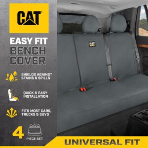 CAT® Flexfit™ Back Seat Cover for Cars Trucks SUV, Zipper Split Rear Bench Protector with Durable Canvas Material, Interior Cover in Gray