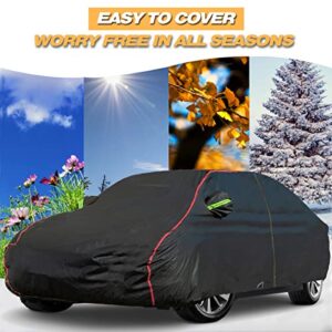 AUQDD 6-Layers PEVA New Material Sedan SUV Full Padded Car Cover Waterproof All Weather Weatherproof UV Sun Protection Snow Dust Storm Resistant Outdoor Exterior Custom Form-Fit Straps 214"-232" Black