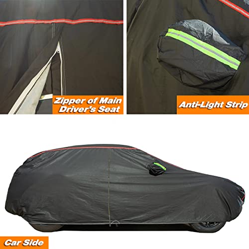 AUQDD 6-Layers PEVA New Material Sedan SUV Full Padded Car Cover Waterproof All Weather Weatherproof UV Sun Protection Snow Dust Storm Resistant Outdoor Exterior Custom Form-Fit Straps 214"-232" Black