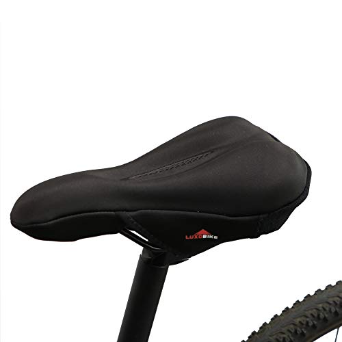 LuxoBike Gel Bike Seat Cover Padded Bicycle Seat Covers for Men – Comfort Soft Silicone Bicycle Seat Pad for Mountain Road Bike Outdoor Cycling – Stationary Cycle Spin Bike Seat Cushion Pads Spinning