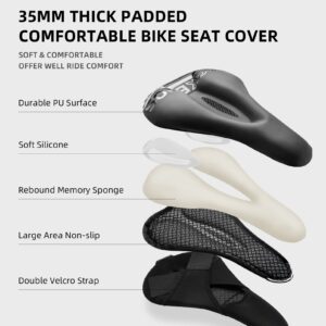 ROCKBROS Bike Seat Cover Cushion Waterproof Gel Padded Seat Cover for Road Mountain Spinning Bike Padded Narrow Peloton Exercise Bike Seat Cushion Solid Design