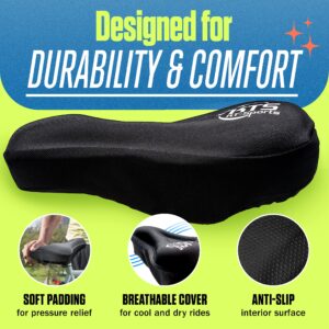 KT-Sports Exercise Bike Seat Cushion Comfort Gel Bike Seat Cover Padded Seat Covers for Bikes with Anti-Slip Design and Drawstring, Comfy Soft Mountain Road Bike Accessories for Men and Women