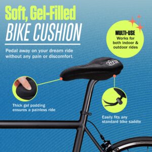 KT-Sports Exercise Bike Seat Cushion Comfort Gel Bike Seat Cover Padded Seat Covers for Bikes with Anti-Slip Design and Drawstring, Comfy Soft Mountain Road Bike Accessories for Men and Women