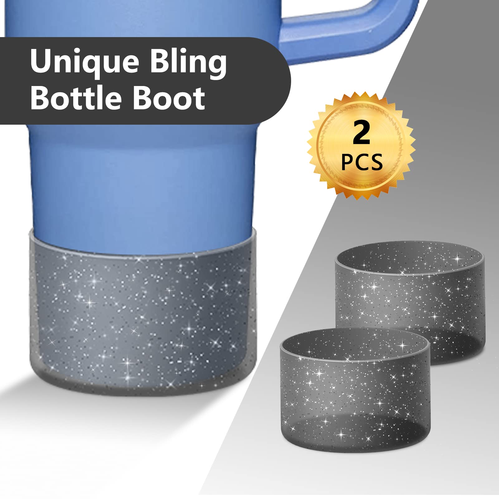 WUQID 2 Pack Bling Silicone Boot Compatible with Stanley Quencher Adventure 40oz & Stanley IceFlow 20oz 30oz, Reduces Dents Protective Water Bottle Bottom Cover Sleeve Compatible with Stanley Tumbler