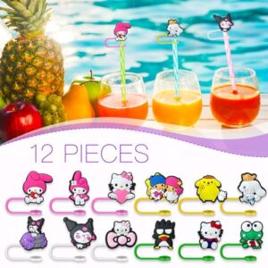 Anime Straw Covers Cap for Cup Straw Accessories, Cartoon Straw Protectors Tips Cover for Reusable Drinking Straws (12)