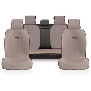 Sojoy Car Seat Covers Full Set Universal Fit Four Seasons Car Seat Towel Protector Easy to Use with Non-slip Bottom (Brown and Tan)