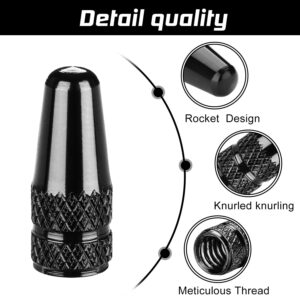 Black Presta Valve Caps Aluminum Anodized Bike Tire Air Dust Stem Covers-Used on Presta/French Valves for MTB Mountain/Road Bike, Hybrid Bike, Fat Bike (4 Pack)