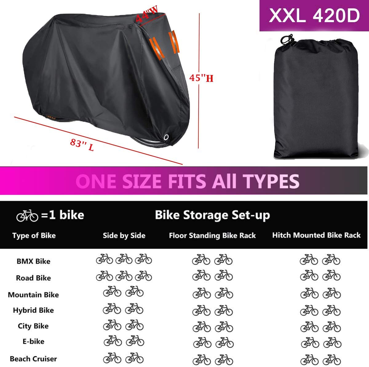 Indeed BUY Bike Cover for 1, 2 or 3 Bikes Waterproof Bicycle Cover Outdoor Bike Storage Covers XL XXL 420D Heavy Duty Rain Sun UV Wind Proof for Mountain Road Electric Bike etc