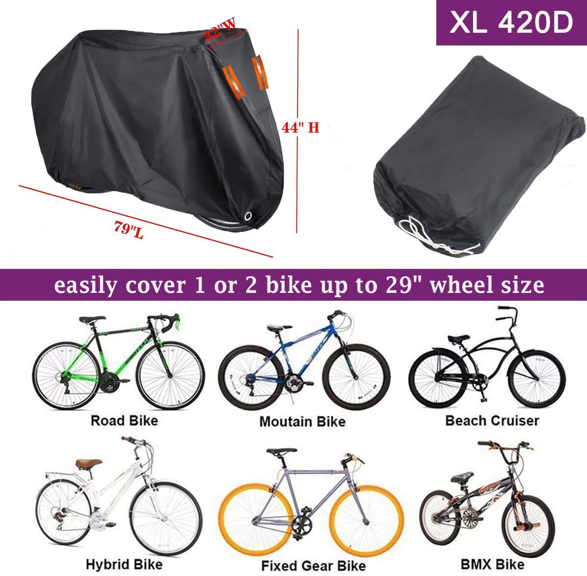 Indeed BUY Bike Cover for 1, 2 or 3 Bikes Waterproof Bicycle Cover Outdoor Bike Storage Covers XL XXL 420D Heavy Duty Rain Sun UV Wind Proof for Mountain Road Electric Bike etc