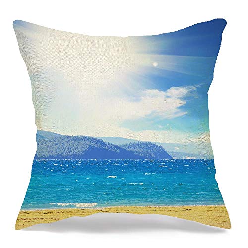 Decorative Pillow Covers for Couch Blue Mountain Trek Meadow Lake Moraine Travel Nature Canada Parks Landscape Adventure Outdoor Linen Decorative Square Pillow Covers for Couch 18 x 18 Inches