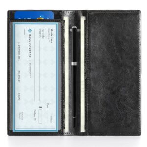 CoBak Premium Leather Checkbook Cover - RFID Blocking, Classic Design, Slim & Durable - Perfect for Personal & Business Checks