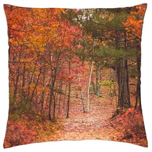 LESGAULEST Throw Pillow Cover (16x16 inch) - Autumn Fall Trees Leaves Nature Trek Travel