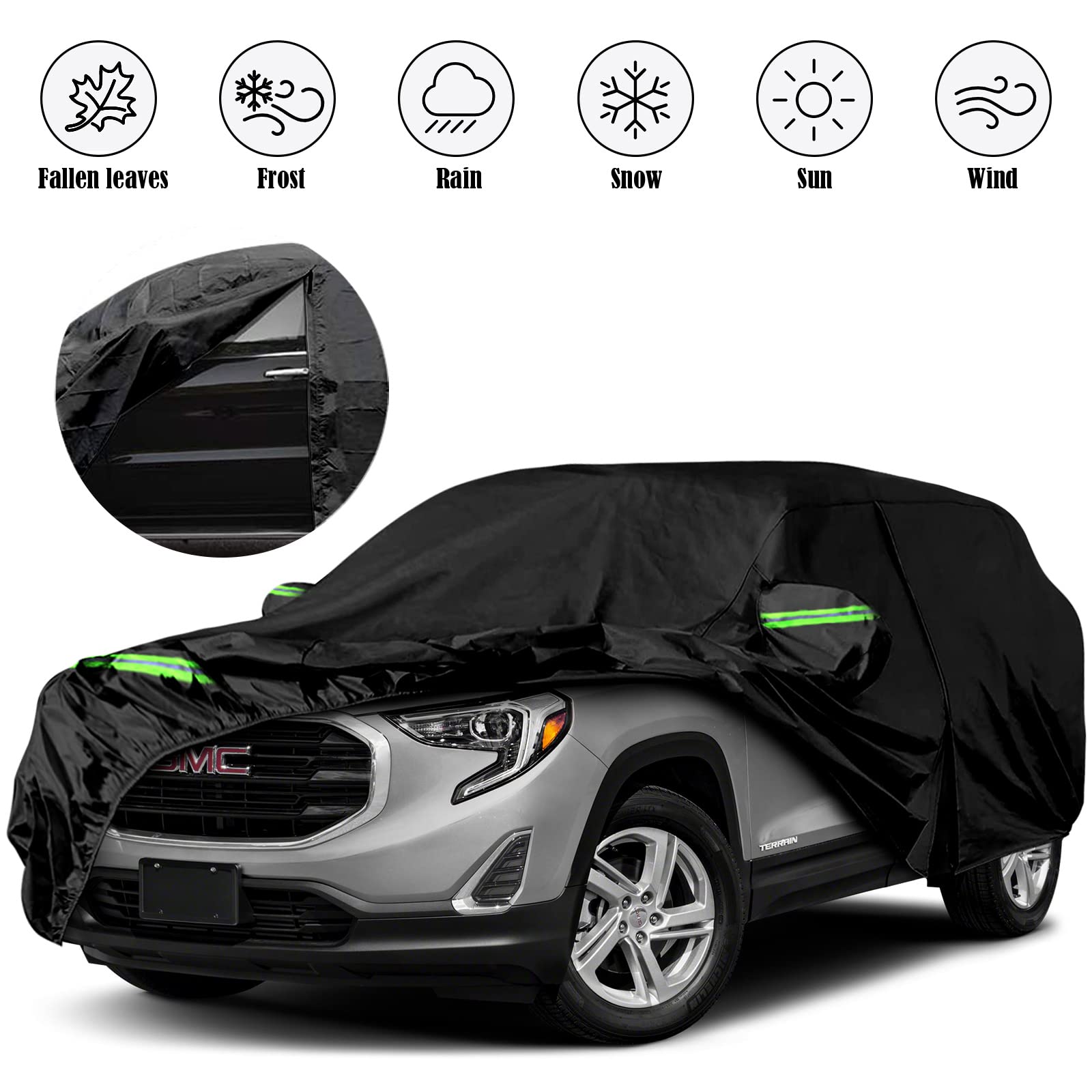 Waterproof Car Covers Replace for 2010-2024 GMC Terrain, 210T& Cotton Liner All Weather Custom-fit Car Cover with Zipper Door & Windproof Bands for Snow Rain Dust Hail Protection