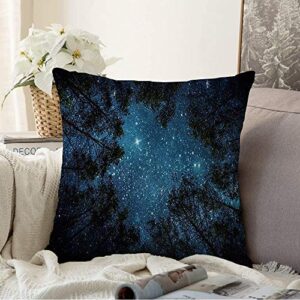 Decorative Square Throw Pillow Cover Majestic Night Nobody Sky Scenics Trek Milky Shape Way Trees Harmony Nature Moon Science Field Cushion Covers Pillowcase Home Decor 18x18 Inch