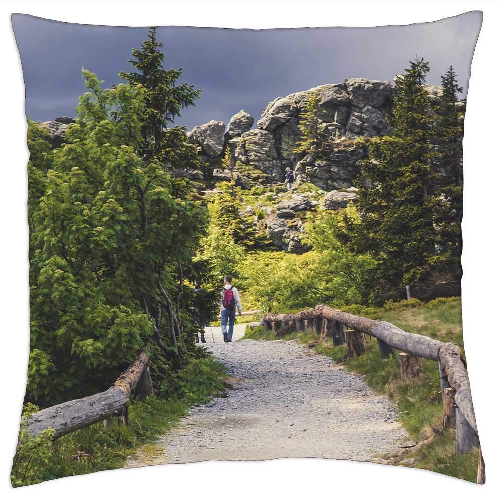 LESGAULEST Throw Pillow Cover (24x24 inch) - Trek People Man Walking Trees Grass Hill