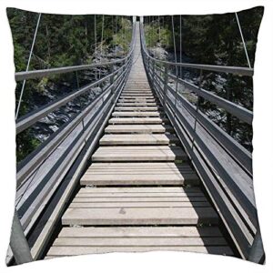 lesgaulest throw pillow cover (16x16 inch) - suspension bridge hike bridge trek mountain