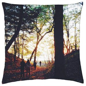 LESGAULEST Throw Pillow Cover (16x16 inch) - Trees Woods People Walking Trail Path Trek