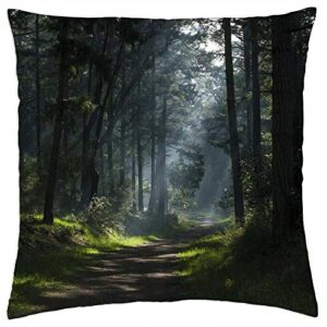 lesgaulest throw pillow cover (24x24 inch) - nature woods forest road trek trees green leaves