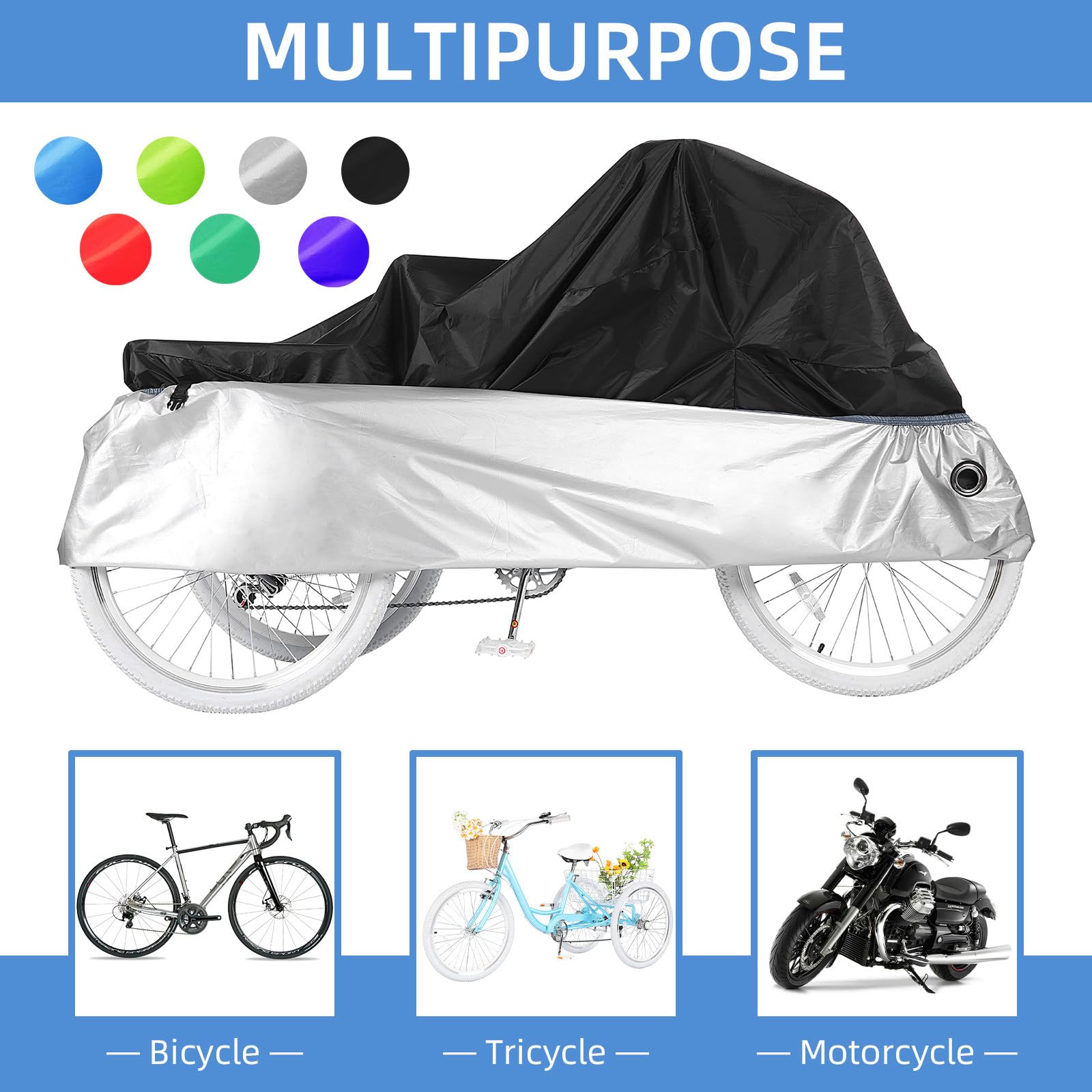 AkiiGer Adult Tricycle Cover Waterproof Outdoor, Bike Covers for 2 Bicycles, Sun Dust Wind Proof Bicycle Cover with Lock Hole, 90.6"L, Ripstop Material, Easy to Carry-Fluorescent Green