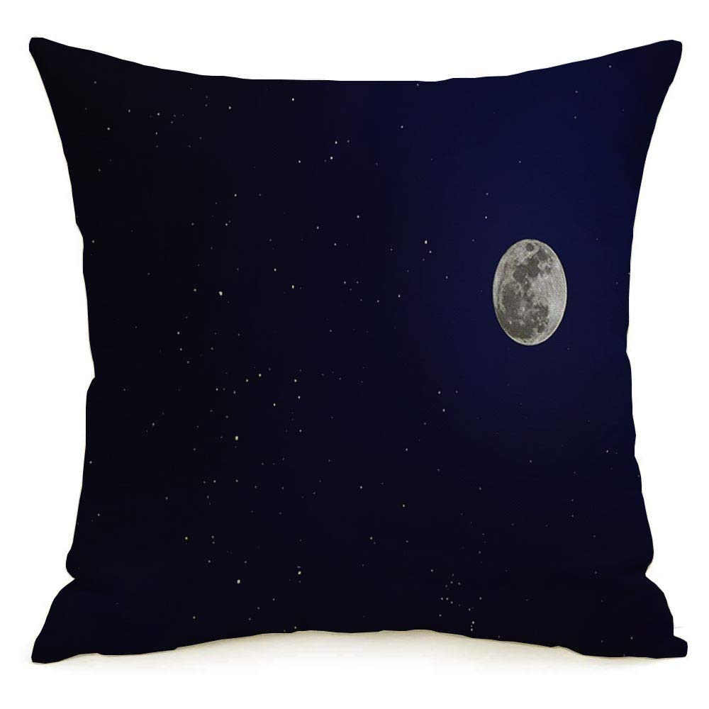 Decorative Linen Throw Pillow Cover Trek Moon Constellations Astronomy Black Sky Nature Design White Planet Darkness Blue Travel Space Comfortabel Cushion Covers 18 x 18 Inches for Couch Chair