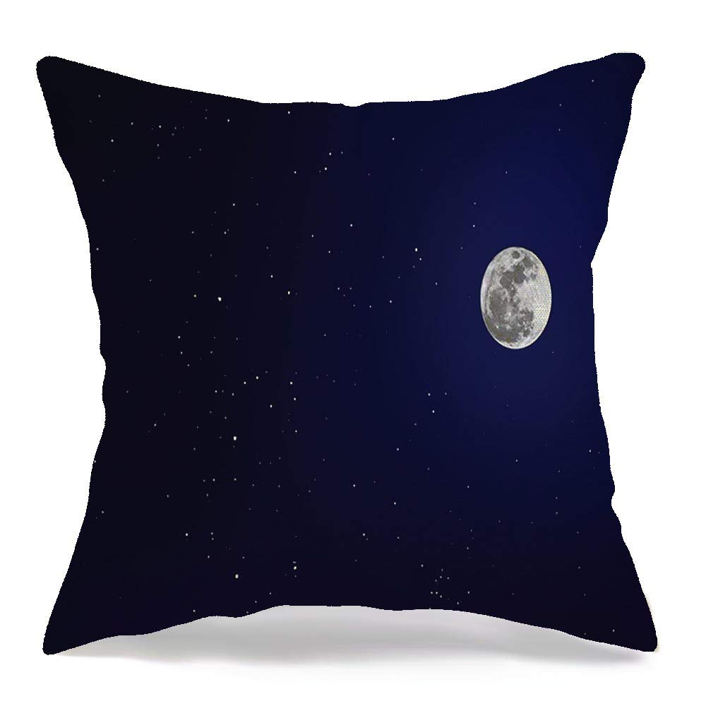 Decorative Linen Throw Pillow Cover Trek Moon Constellations Astronomy Black Sky Nature Design White Planet Darkness Blue Travel Space Comfortable Square Cushion Case for Car Couch Bed 18 x 18 Inch