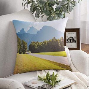 throw pillow cover trek green sky scenic surroundings near konigsee lake wonderful nature blue parks sunny adventure decorative square cover case cushion pillowcase for home decor sofa 16x16 inch