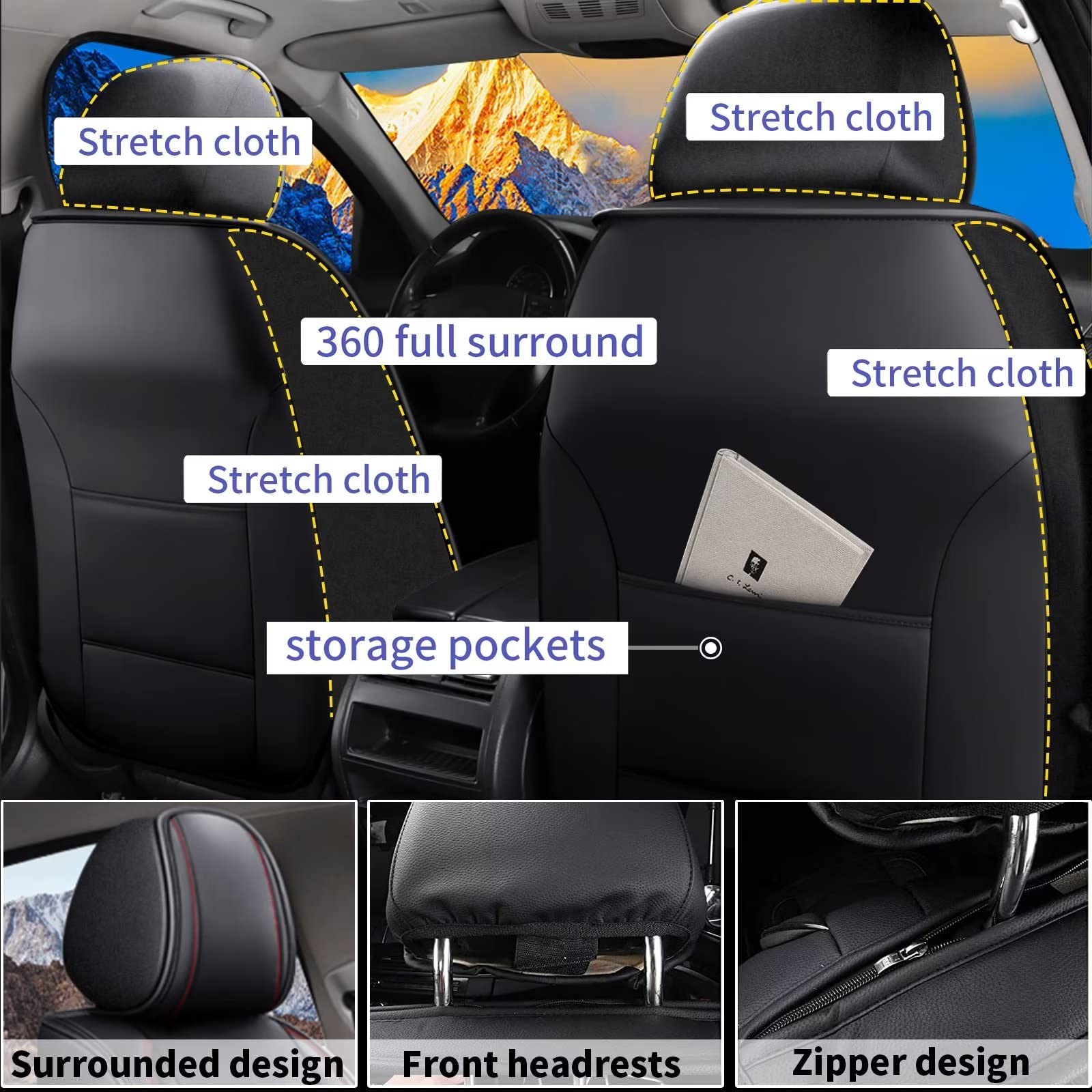 DISUTOGO Car Seat Covers Fit for Subaru Crosstrek 2016-2023 2024 Seat Covers Full Set 5 Seats Faux Leather Waterproof Seat Cushion Vehicle Protector Airbag Compatible Black