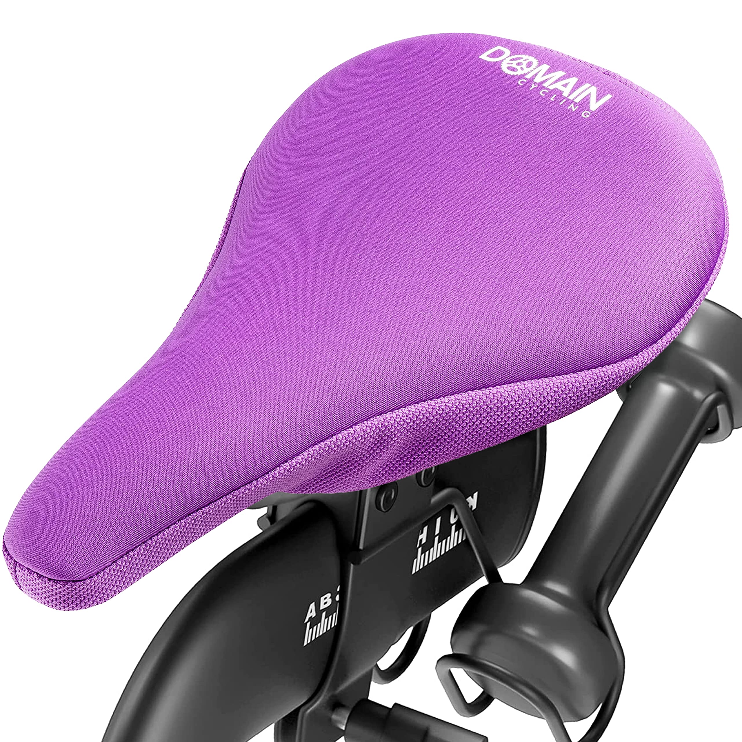 Domain Cycling Bike Seat Cushion - Ultimate Comfort, Fits Peloton Seat Cushion and Most Exercise and Spin Bikes, Padded Gel Bike Seat Cover to Make Peloton Bicycle Seat Comfortable, 10.5”x7” (Purple)