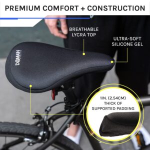 Domain Cycling Bike Seat Cushion - Ultimate Comfort, Fits Peloton Seat Cushion and Most Exercise and Spin Bikes, Padded Gel Bike Seat Cover to Make Peloton Bicycle Seat Comfortable, 10.5”x7” (Purple)