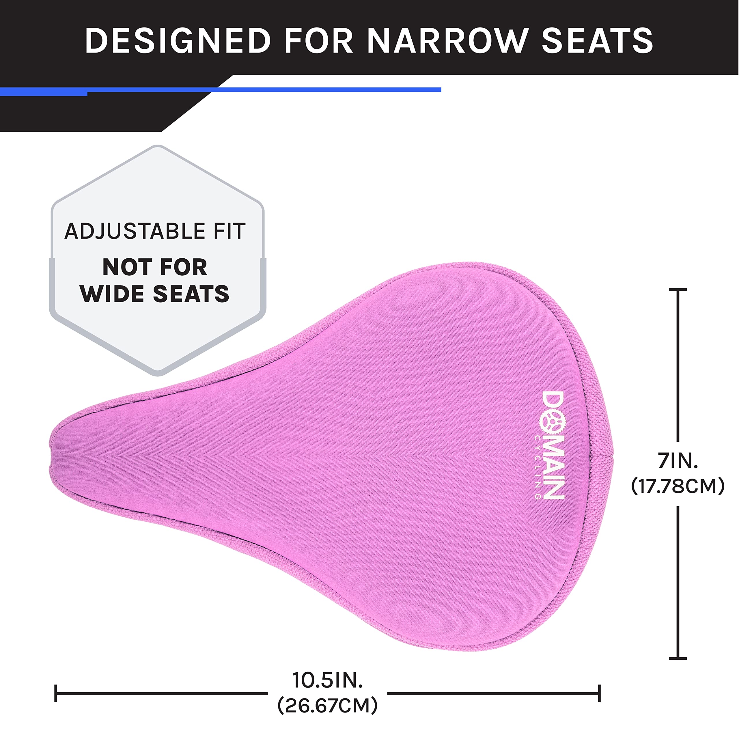 Domain Cycling Bike Seat Cushion - Ultimate Comfort, Fits Peloton Seat Cushion and Most Exercise and Spin Bikes, Padded Gel Bike Seat Cover to Make Peloton Bicycle Seat Comfortable, 10.5”x7” (Purple)