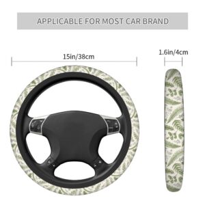 Swono Leaves Green Universal 15" Steering Wheel Covers Green Leaves and Fern Plants Cute Car Steering Wheel Cover for Men Women Girls Car Accessories