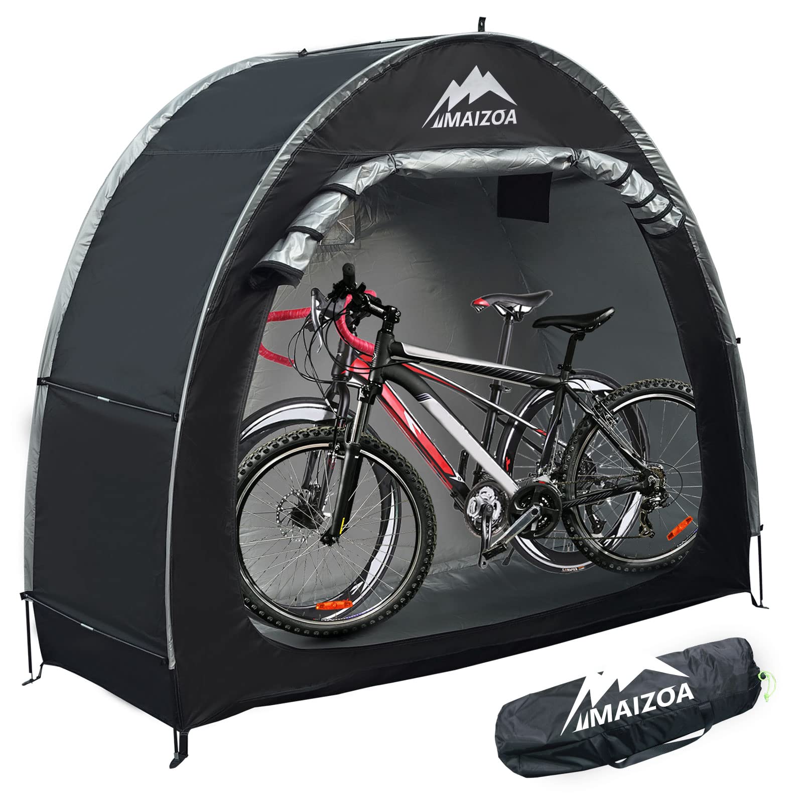 MAIZOA Outdoor Bike Covers Storage Shed Tent,210D Oxford Thick Waterproof Fabric,outdoor aluminum alloy bracket bicycle storage shed, neat tent bicycle cover (L-BLACK)