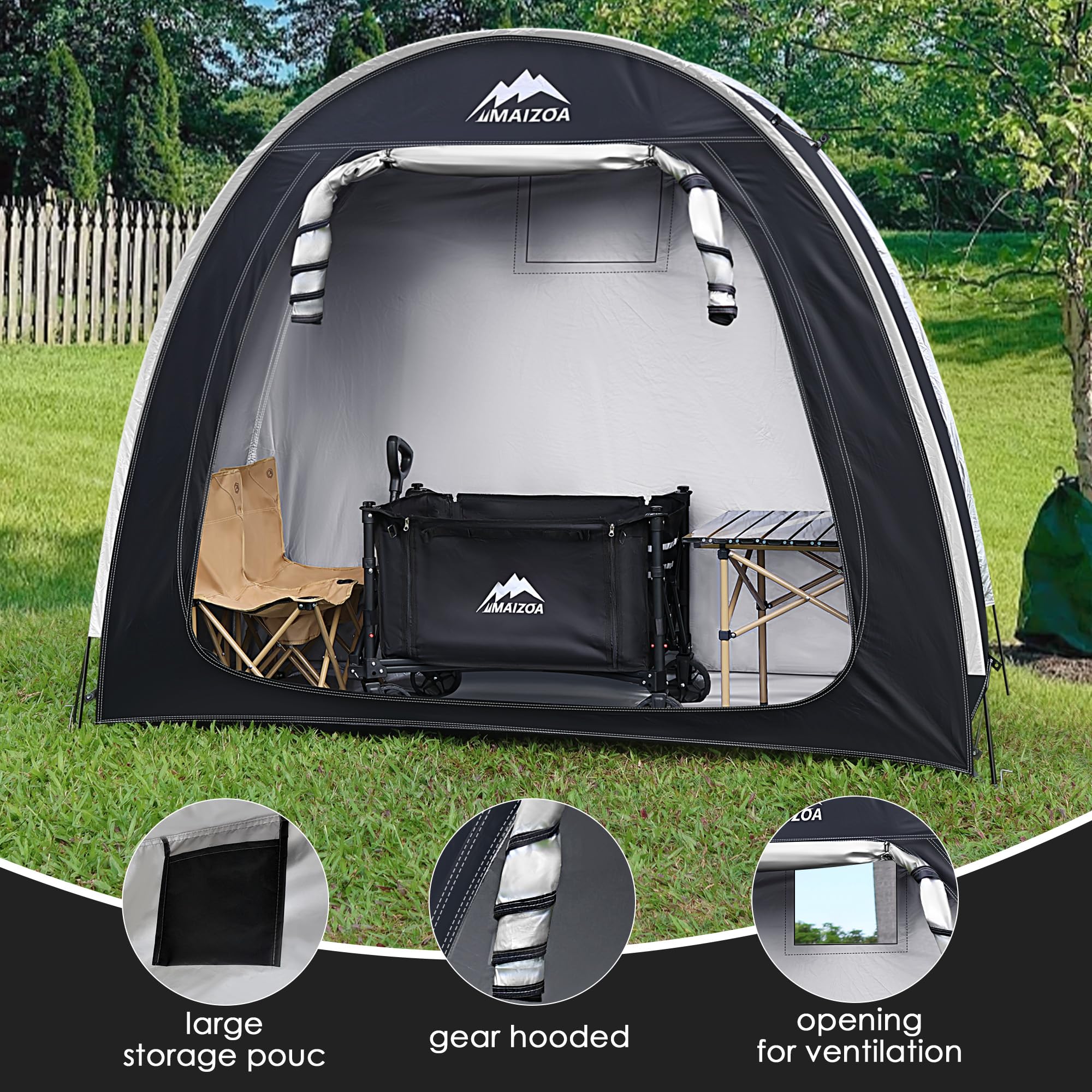 MAIZOA Outdoor Bike Covers Storage Shed Tent,210D Oxford Thick Waterproof Fabric,outdoor aluminum alloy bracket bicycle storage shed, neat tent bicycle cover (L-BLACK)