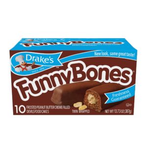 Drake's Funny Bones 40 Twin-Wrapped Peanut Creme-Filled Devils Food Cakes (Pack of 4)