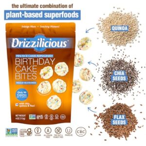 Drizzilicious Mini Rice Cakes Birthday Cake - Rice Crisps, Healthy Snack for Adults and Kids, Flavored Rice Cakes, Vegan, Gluten Free, Allergen Free, Only 90 Calories Per Serving - 4 oz (Pack of 2)