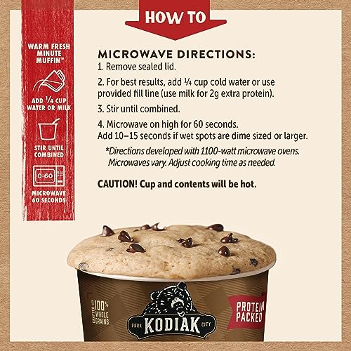 Kodiak Cakes Minute Muffins, Chocolate Chip, 2.36 Ounce (Pack of 12)