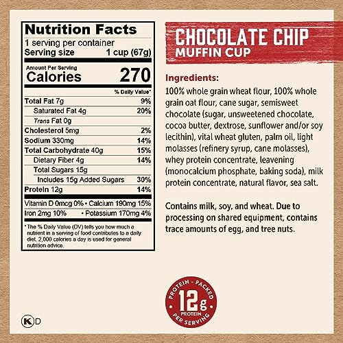 Kodiak Cakes Minute Muffins, Chocolate Chip, 2.36 Ounce (Pack of 12)