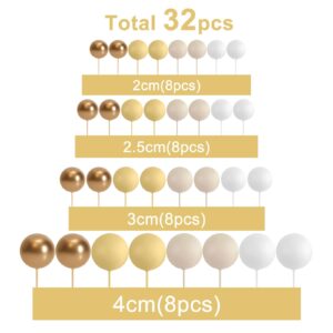 ASTARON 32 Pcs Ball Cake Topper Decorations Mini Balloons Cake Topper Sticks Foam Balls Cake Picks Cake Topper Balls Cake Decorations for Wedding Party Birthday Cake Decorations (Yellow Gold)