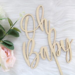 PALASASA Oh Baby Cake Topper - Large size Wooden Baby Shower Cake Topper,For Rustic Theme Gender Reveal Party/Baby Booth Props Party Photo Decorations (5.9in*10in)