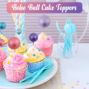 Acmee 115 PCS Ball Cake Toppers - Mini Balloon Cake Decorations Foam Ball Cupcake Picks DIY Cake Insert Toppers for Birthday Party Wedding Baby Shower - Pink Purple Blue