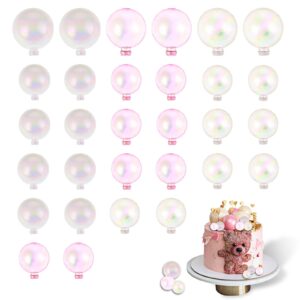 30pcs mini colorful bubble cake decorations iridescent cake balls bubble balls clear balls cake toppers balloon cake balls decoration for wedding anniversary birthday party supplies(clear pink white)