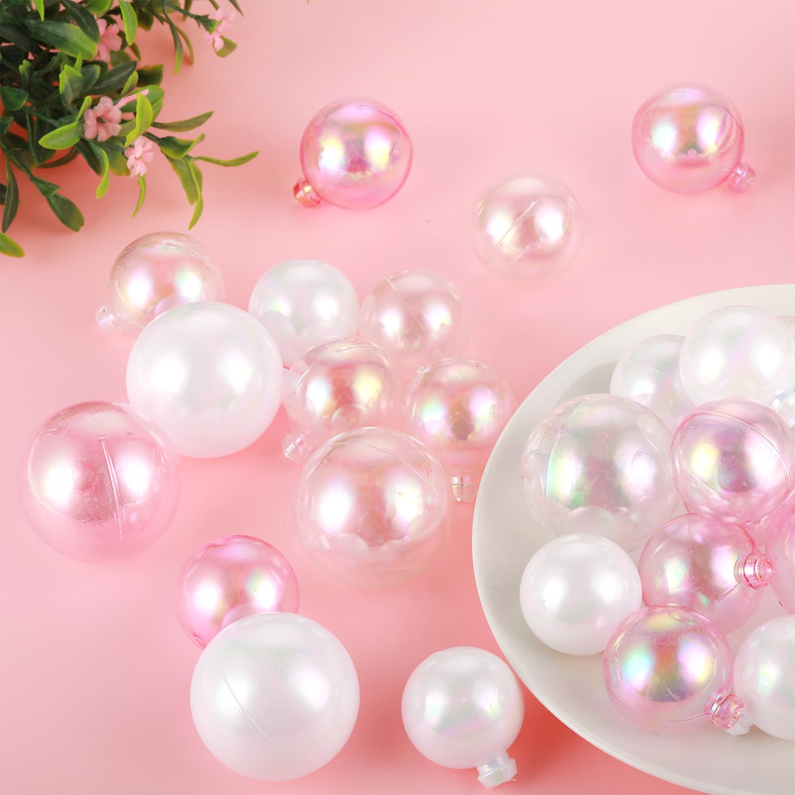 30Pcs Mini Colorful Bubble Cake Decorations Iridescent Cake Balls Bubble Balls Clear Balls Cake Toppers Balloon Cake Balls Decoration for Wedding Anniversary Birthday Party Supplies(Clear Pink White)