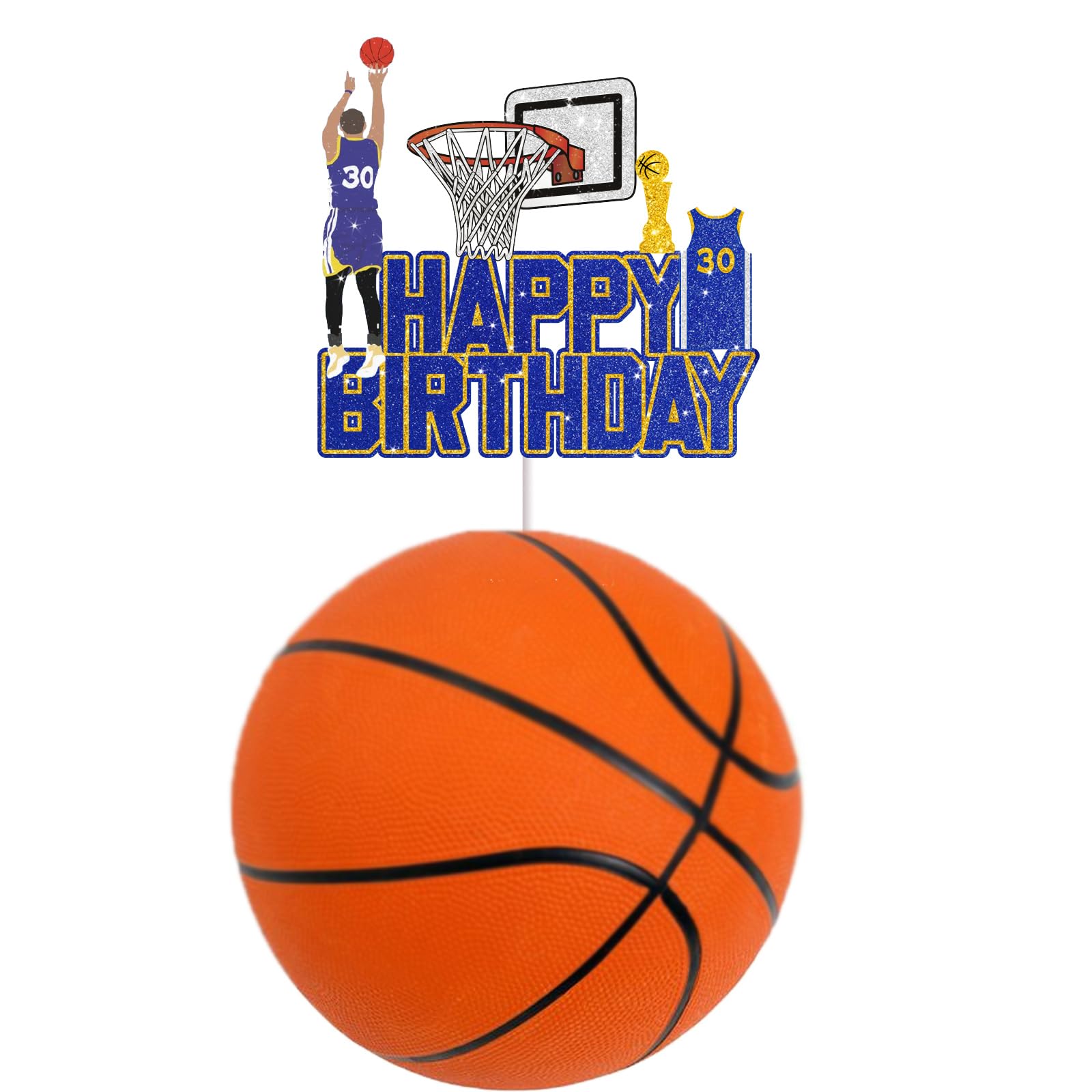 Basketball Cake Topper for Boy Man Birthday Basketball Party Supplies Sports Cake Topper Glitter Blue Gold Basketball Cake Decorations