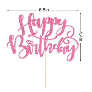 Naicaek Handmade Glitter Happy Birthday Cake Topper,Birthday Party Cake Decorations, Anniversary/Birthday Party Decoration Supplies (Pink)