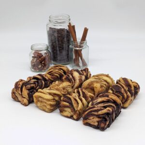 Babka ATX Handmade Mini Babkas- 2 Pecan, 3 Cinnamon & 3 Dark Chocolate - Authentic Holiday Babka Cakes for Delivery -Soft Traditional Jewish Cake with Delicious Fillings - No Preservatives - Made Fresh in Austin, TX [8 Pack]