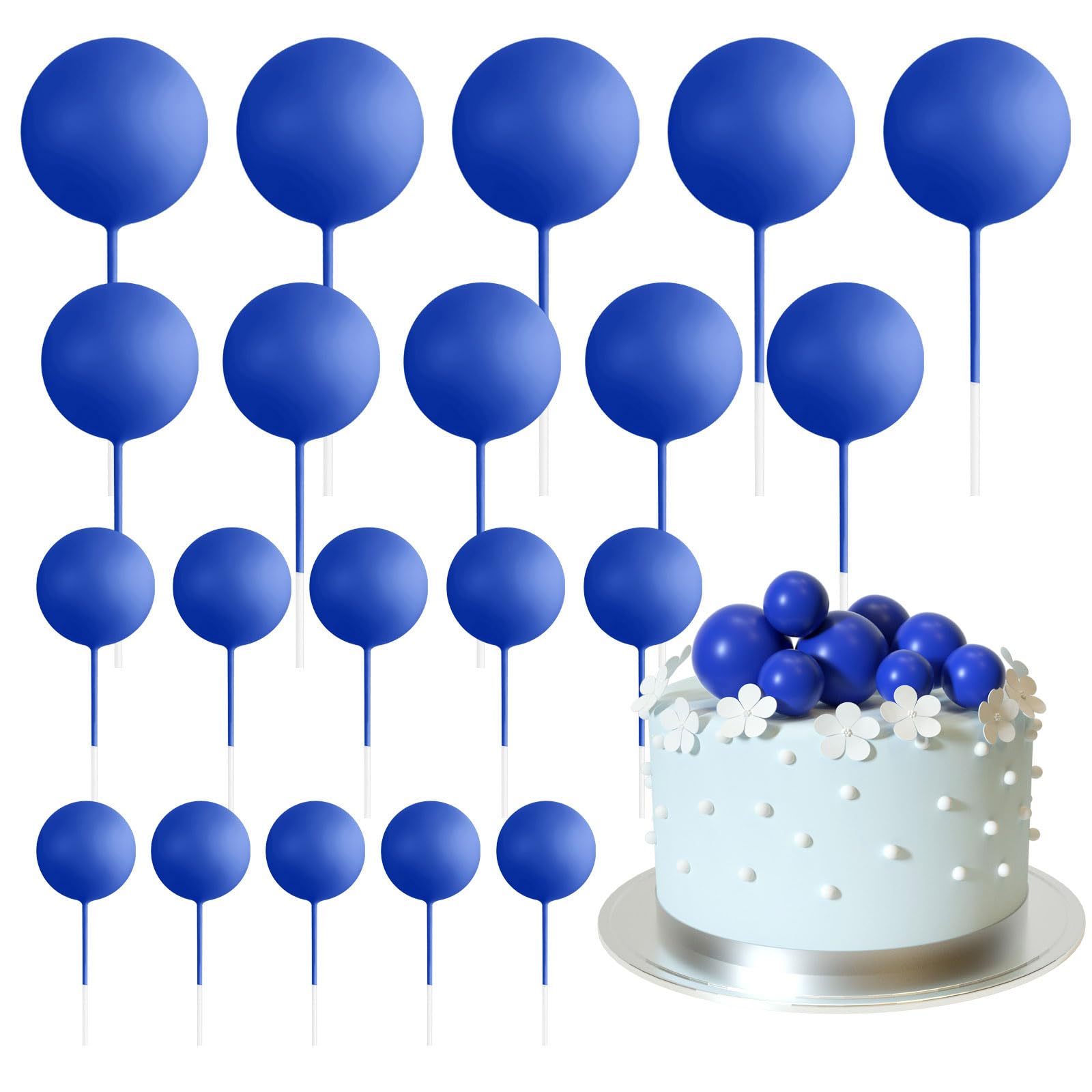 ASTARON 20 Pcs Ball Cake Topper Decorations Mini Balloons Cake Topper Sticks Royal Blue Balls Cake Picks Cake Topper Balls Cake Decorations for Wedding Birthday Cake Decorations