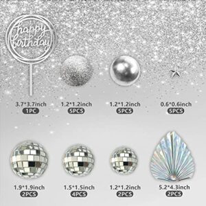 Disco Balls Cake Toppers Mirror Balls with Boho Stars Cake Decorations for 70s 80s Disco Dance Party Saturday Night Fever Supplies (Silver)